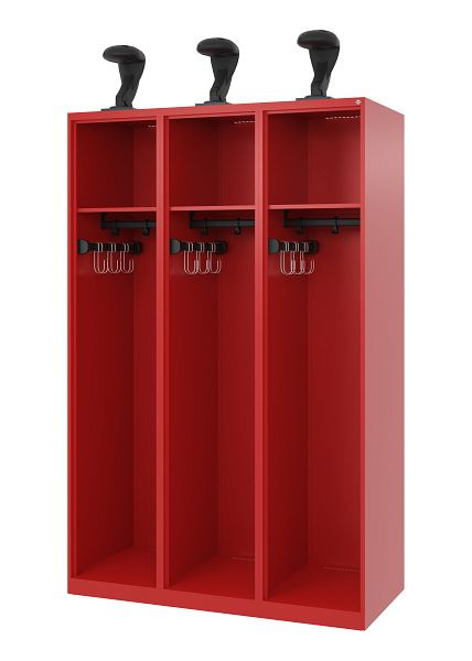 C+P Evolo brandweerkast, model EXPERT, 3 compartimenten, H1850B1200T500 mm, Vlamrood, Helmhouder, 0491015-32 S10005