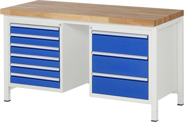 RAU werkbank serie 8000 - frameconstructie (gelast frame), 2 onderbouw containers (6x lade, 3x lade), 1500x840x700 mm, 03-8183A1-157B4S.11