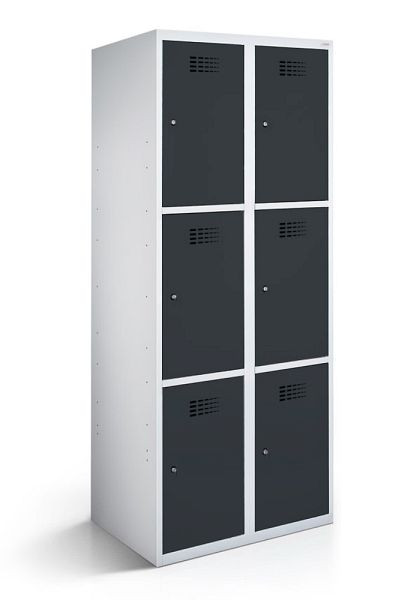 KEMMLIT lockerkast met 2 vakken en 6 deuren 30cm met gesloten bodem, antracietgrijs 7016, draaibare sluiting, 100552
