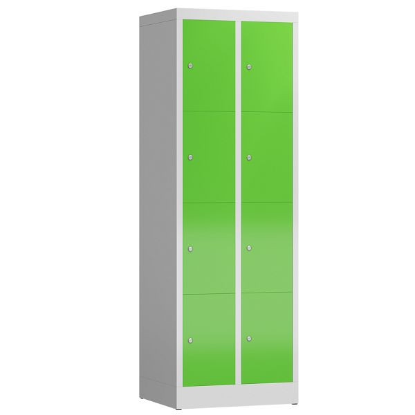 Lüllmann ClassiX lockerkast, 2 compartimenten met elk 4 compartimenten, 1800 x 590 x 500 mm, lichtgrijs/geelgroen, X-520425