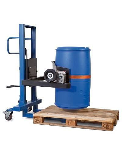 DENIOS vatheffer FW 8 van staal, smal chassis, voor vaten van 60 tot 220 liter, 181-088