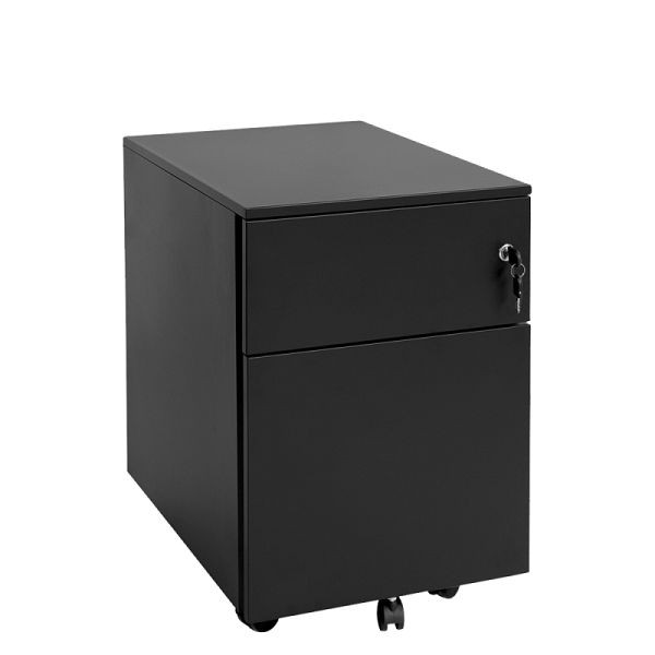 Lüllmann rolcontainer, zijgreeplijst, 2 laden inclusief pennenbak, 550 x 400 x 590 mm, diepzwart, 505901