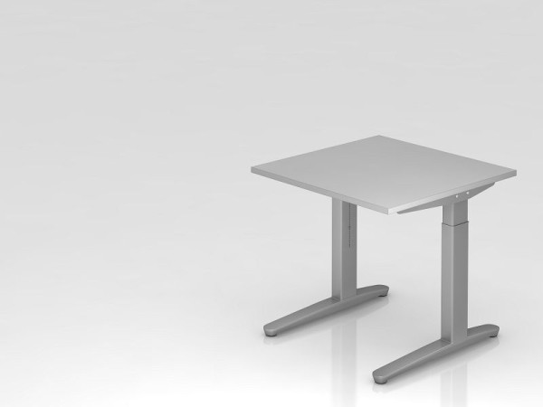 Hammerbacher bureau C-poot 80x80cm grijs/zilver, aluminium loper zilver (vergelijkbaar met RAL 9006), VXB08/5/SS