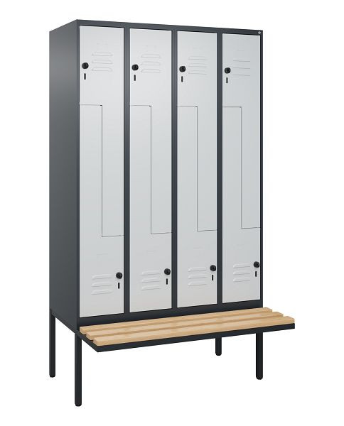 C+P Z-Spind Classic PLUS, bank, 8 vakken, 2120x1200x815mm, 7016/7035, veiligheidsdraaigrendel, beuken zitlat, 0800437-408 S10013