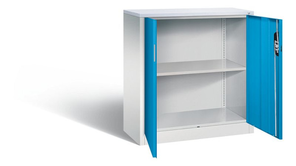 C+P kantoorkast Acurado, H1000xB930xD400mm, kleur: lichtgrijs/lichtblauw, verzonken handgreep, 2 niveaus, 9266-1200 S10310