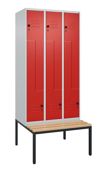 C+P Z-Spind Classic PLUS, met onderbank, 6 vakken, 2120x900x815mm, 7035/3020, draaibare grendel, beuken zitlat, 0800537-306 S10002