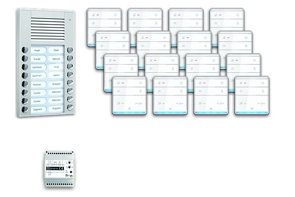 TCS deurbediening audio: pack AP voor 16 wooneenheden, met buitenpost PES 16 belknoppen, 16x handsfree luidspreker ISW5010, bedieningseenheid, PPAF16-EN / 01