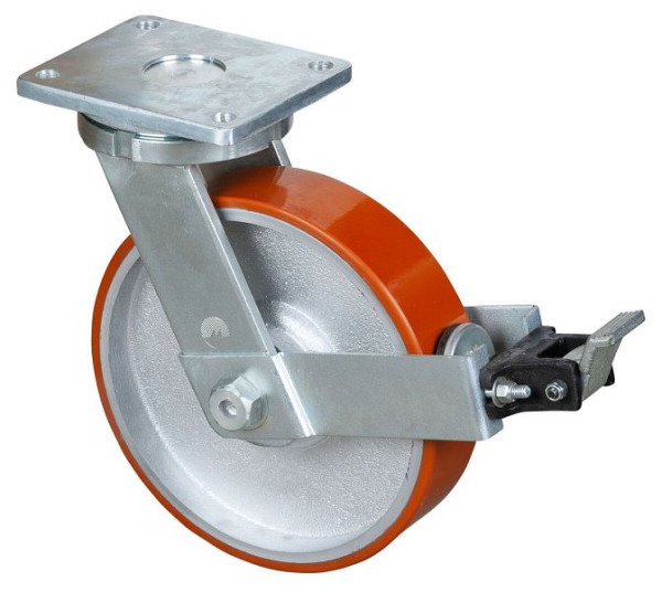 BS Wielen Zwaarlastwiel met wiel/slot, breedte 75 mm, Ø300 mm, tot 2000 kg, polyurethaan gegoten 95 Shore A, gegoten lichaam, kogellagers, RR120.C10.301