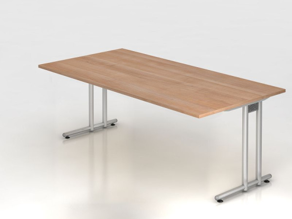 Hammerbacher bureau C-poot 200x100cm walnoot/zilver, werkhoogte 72 cm, VNS2E/N/S