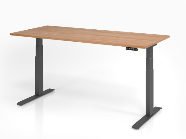 Hammerbacher bureau XDKB19, 180 x 80 cm, blad: walnoot, 25 mm dik, ABS dikke rand, rechthoekige vorm, grafiet, VXDKB19/N/G