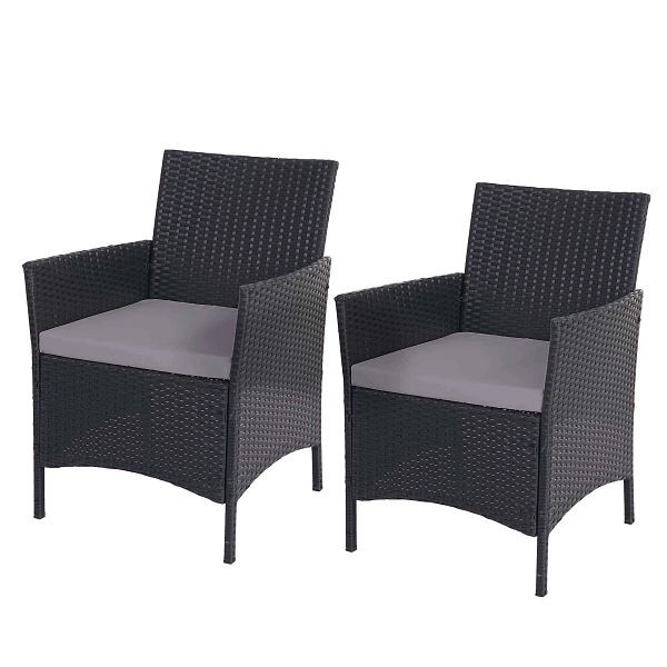 Mendler set van 2 poly rotan tuinstoelen Halden, rieten stoelen, antraciet, kussens antraciet, 64304