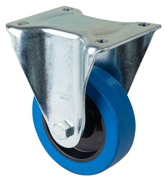 BS Rolls Zwaarlastwiel, bokwiel, wielbreedte 45 mm, wiel-Ø 125 mm, draagvermogen 140 kg, blauwe elastische banden, kunststof, rollager, L610.B61.125