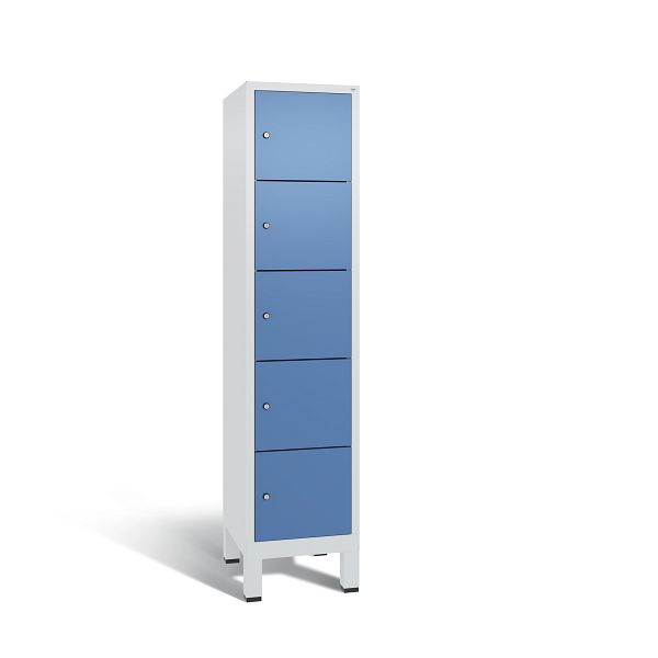 C+P Schließfachschrank Evolo, 5 Fächer, H1850xB420xT500 mm, Grau/Fernblau, 48010-125 S10141