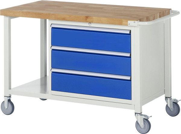 RAU verrijdbare werkbank serie 8000, 3 x laden, legbord, 1250x880x700 mm, 05-8257A6-127B4S.11