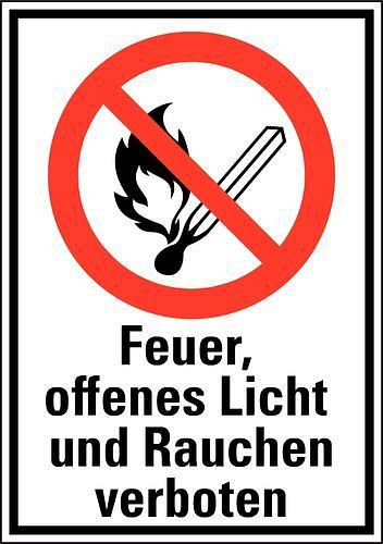 DENIOS combinatiebord "Vuur, licht, roken verboden", ISO 7010, aluminium, 265 x 370 mm, 5 stuks, 164596