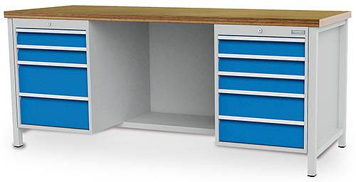 Bedrunka + Hirth box werkbank serie 2000 R18-24, 100 kg, rechts 5 lades 3x 100, 2x 150 mm, 2000 x 750 x 859 mm, 03.19.45V