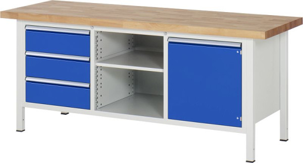RAU werkbank serie 8000 - frameconstructie (gelast frame), 3 x laden, 1 x deur, 1 x plank, 1 x plank, 2000x840x700 mm, 03-8563A2-207B4S.11