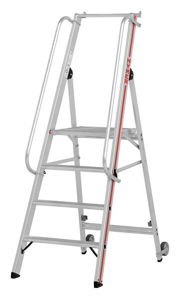 HYMER platformladder met kantelrollen en lange leuning, 4 treden, stahoogte 0,95 m, 808104