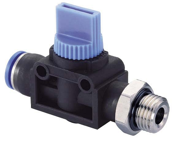 timmer B-HVES-8-3/8-KU, 3/2-weg handventiel, cilindrisch met schroefaansluiting en steekverbinding, VE: 5 stuks, 03170125