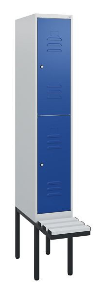 C+P dubbeldekskast Classic PLUS, 1950x300x815mm, 7035/5010, cilindersloten, met basisframe en zwevende zitting, 0803405-10 S10078