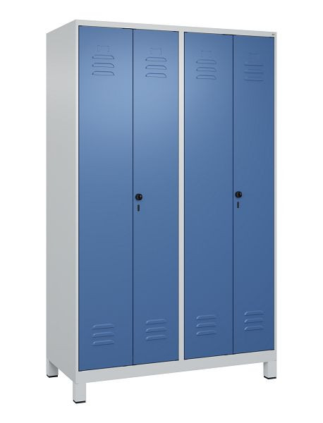 C+P Umkleidespind Classic PLUS, Doppel-Spind, Füße, 4 Abteile, 1950x1200x500mm, 7035/5023, Drehriegel, 080012-40P S10011