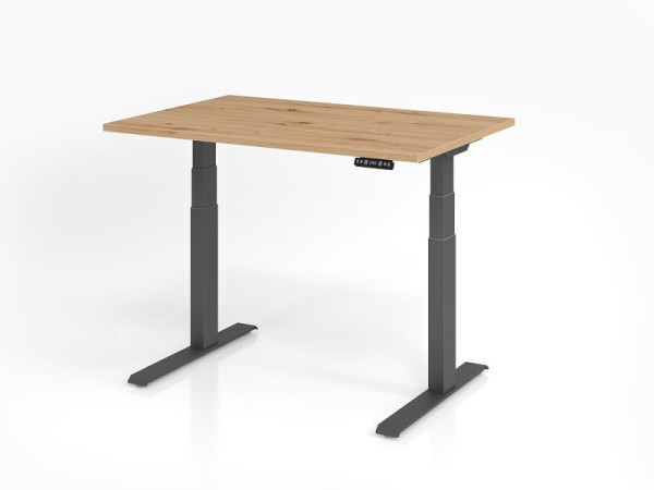 Hammerbacher bureau XDKB12, 120 x 80 cm, blad: knoestig eiken, 25 mm dik, ABS dikke rand, rechthoekige vorm, grafiet, VXDKB12/R/G