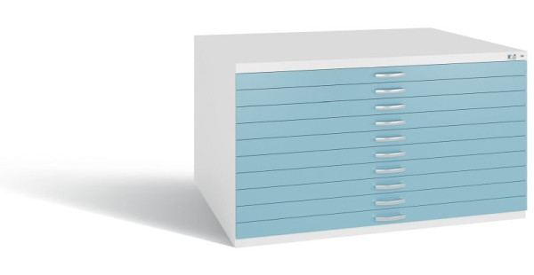 C+P Schubladenschrank Serie 7100_7200, H760xB1350xT960 mm, Weiß/Horizontblau, 7201-000 S10460