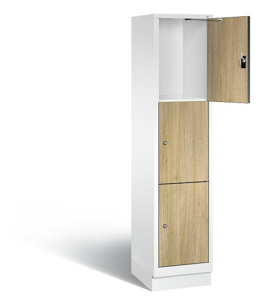 C+P lockerkast Evolo, H1800xB420xD500mm, kleur: verkeerswit / decor eiken Sereno, 48020-123 S10122