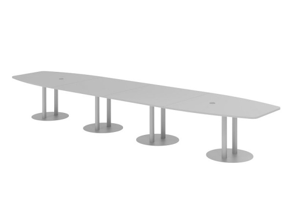 Hammerbacher vergadertafel KT52S, 520 x 130 cm, blad: grijs, 25 mm dik, met vier zilveren kolompoten, 7,6/70 cm, werkhoogte 74 cm, VKT52S/5/S