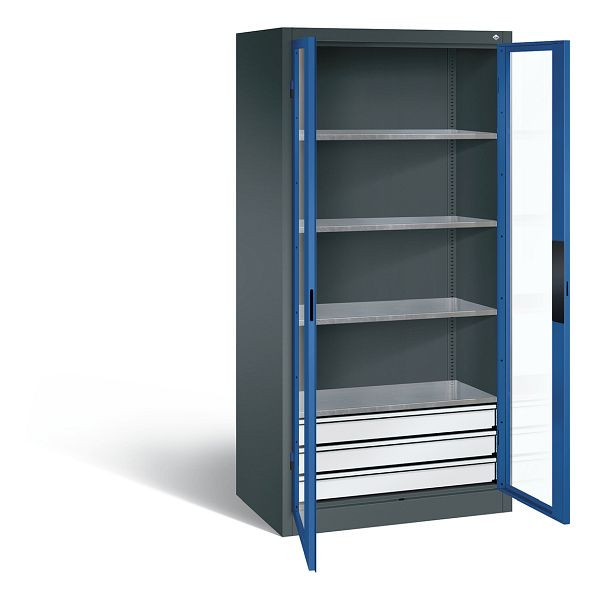 C+P gereedschapskast Acurado, H1950xW930xD600mm, kleur: antracietgrijs / gentiaanblauw, verzonken handgreep, 8922-5532 S10000