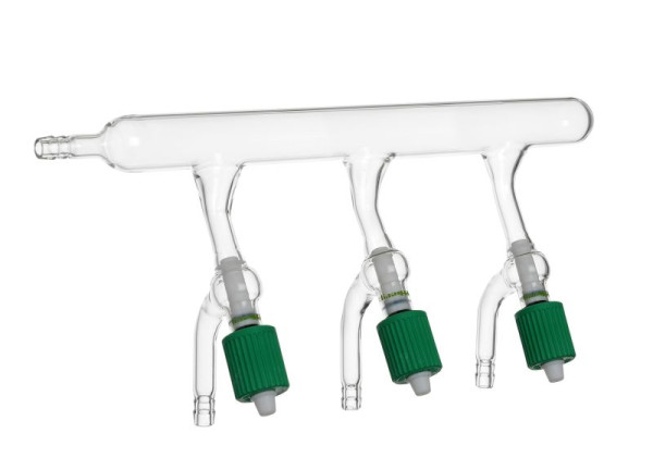 Rettberg vacuümverdeelhark, met 5 PTFE HV ventielen met fijne schroefdraad, doorlaat 0 - 8 mm, 107000184