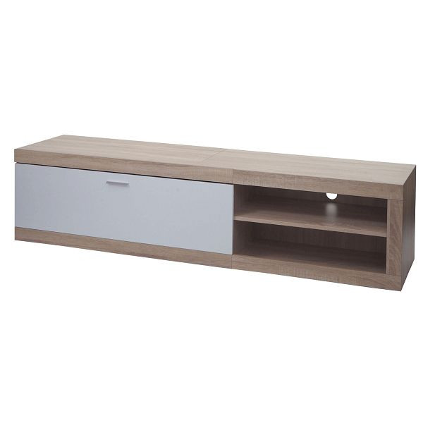 Mendler TV rek HWC-L33, TV board, TV tafel, lowboard, TV meubel, ladekast, hout 43x180x41cm, opbergvak, eiken look, wit, 98503+99637