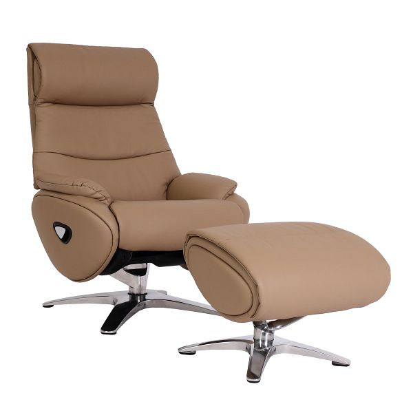 Mendler relaxfauteuil met kruk HWC-K98, tv-fauteuil fauteuil, ligfunctie draaibaar, metaal echt leer/kunstleer, taupe, 98336
