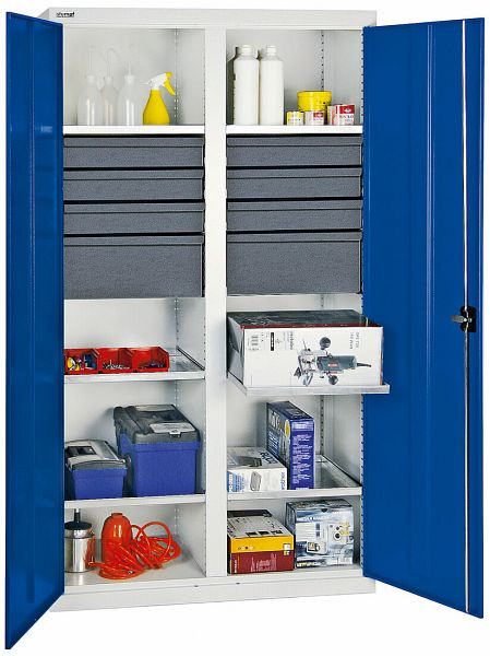 stumpf gereedschaps- en materiaalkast serie 3000, 7035/5010, 6 laden 100 mm, 2 laden 200 mm, tussenwand, 6 platbodems, 3004774