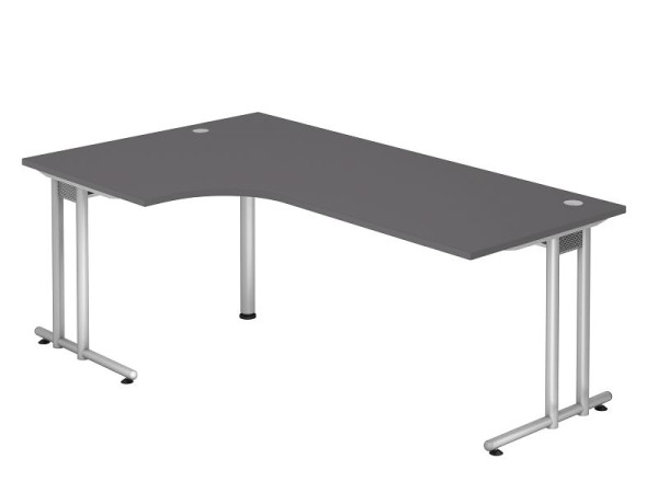 Hammerbacher hoektafel C-poot 200x120cm 90° grafiet/zilver, hoekvorm 90°, horizontale kabelgoot, werkhoogte 72 cm, VNS82/G/S