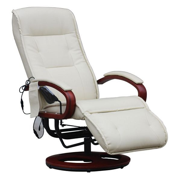 Mendler relax ligstoel ARLES II relaxstoel MET massage, massagestoel, leer, creme, 12709