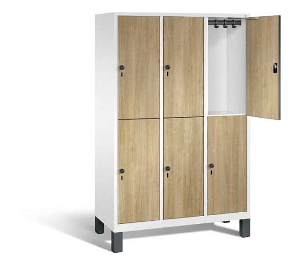 C+P locker 2-laags Evolo, H1850xB1200xD500mm, kleur: verkeerswit / decor eiken Sereno, 48310-32 S10220