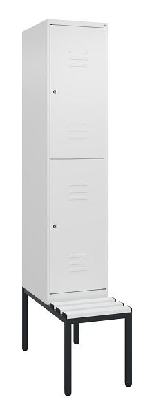 C+P dubbeldekskast Classic PLUS, 2120x400x815mm, 9016/9016, cilindersloten, met bank eronder, 0803507-12 S10029