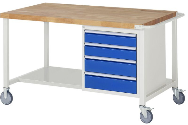 RAU verrijdbare werkbank serie 8000, 4 x laden, legbord, 1500x880x900 mm, 05-8162A6-159B4S.11