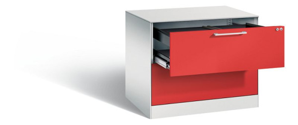 C+P hangende archiefkast Asisto, H710xB800xD600mm, kleur: lichtgrijs / vuurrood, beugelgreep, 146273-212 S10102