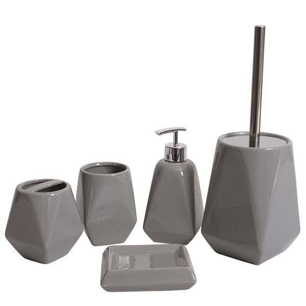 Mendler 5-delige badkamerset HWC-C71, toiletset badkamerset badkameraccessoires, keramiek, grijs, 73859