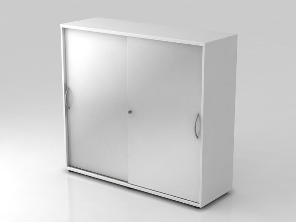 Hammerbacher schuifdeurkast 3OH 120cm gebogen greep wit/zilver, 120x40x110 cm (BxDxH), V1753S/W/S/BM