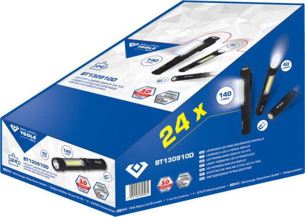Brilliant Tools 2 in 1 COB-zaklampdisplay, 24 stuks, BT130910D