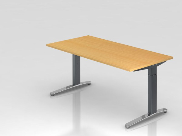 Hammerbacher bureau C-poot 160x80cm beuken/grafiet (gepolijst), rechthoekige vorm, VXB16/6/GC