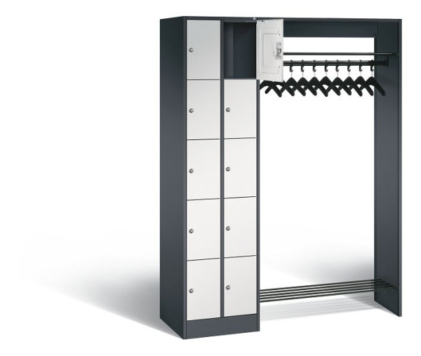 C+P open garderobe serie 8070, H1950xW1410xD480mm, kleur: zwartgrijs/lichtgrijs, 80720-00 S10022