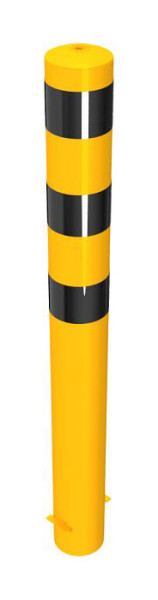 Schake stalen buispaal Ø 152 x 3,2 mm stationair, voor plaatsing in beton geel/zwart, totale lengte: 1500 mm, met gelaste stalen kap, 40151BG