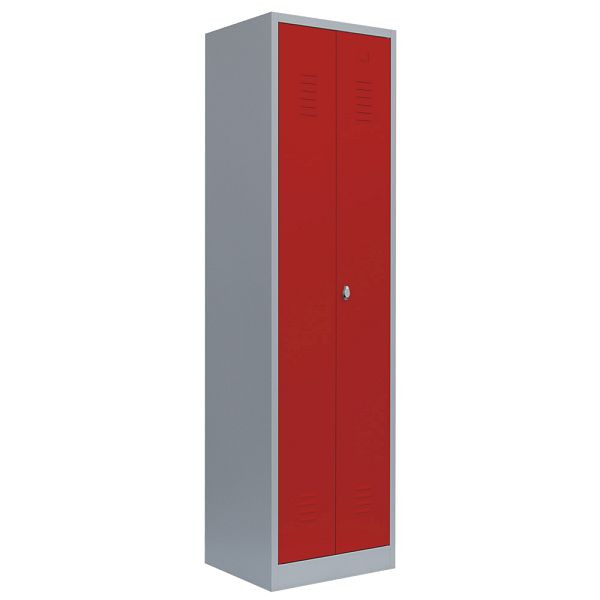 Lüllmann kledingkast, 2 in het midden sluitende vakken, 1800 x 500 x 500 mm, lichtgrijs/vuurrood, 510404