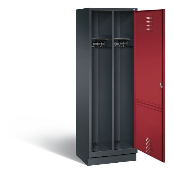 C+P zwart wit locker Evolo, H1800xW610xD500mm, kleur: zwart-grijs/robijnrood, 48220-20 S10056