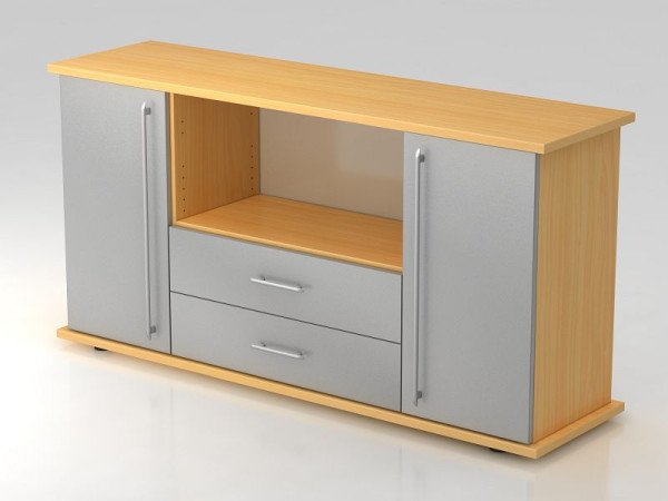 Hammerbacher dressoir 2 deuren, 2 lades, relinggreep beuken/zilver, 166,1x44,8x84 cm (BxDxH), VSBTS/6/S/RE