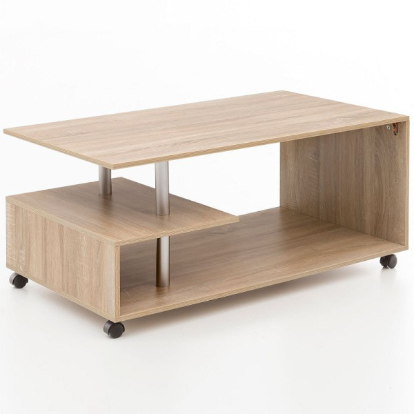 Wohnling Design salontafel 105 x 48,5 x 60 cm Sonoma draaibaar met wielen, WL5.735